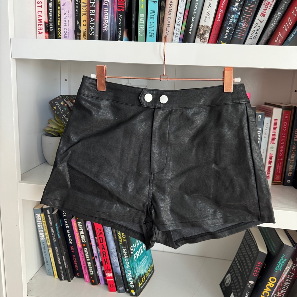 Superdown black faux leather shorty shorts hot pants mini vintage retro revolve